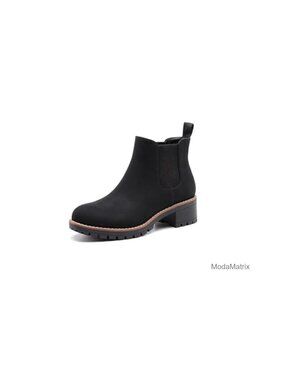 Womens Chelsea Ankle Boots Chunky Block Heel Slip-On PU Lug Sole
